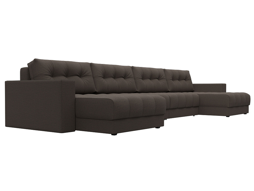 Диван П-образный с декором Лига-049 НПБ Лонг, Амур 05 рогожка коричневый.