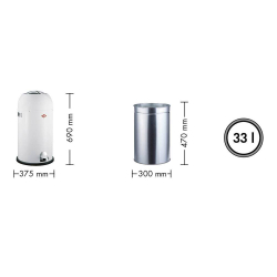 Ведро для мусора 33л Wesco Kickmaster матовое белое