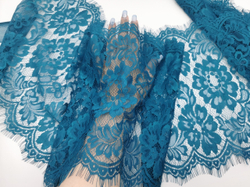 Кружево шантильи с ресничками, 27 см, карибская волна, купон (3 м)