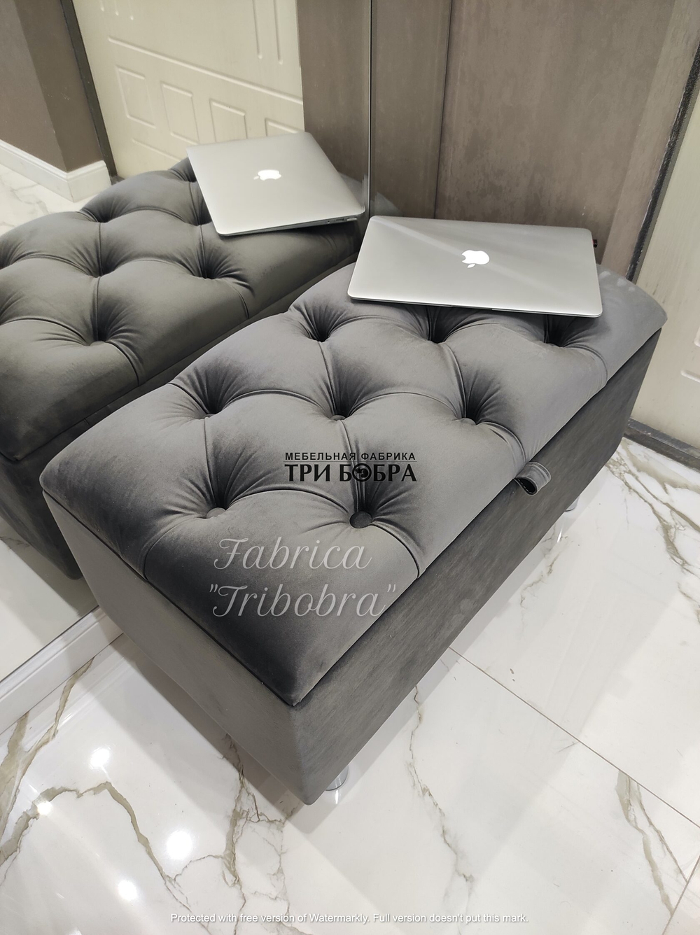 Банкетка серый ВЕЛЮР с нишей для хранения