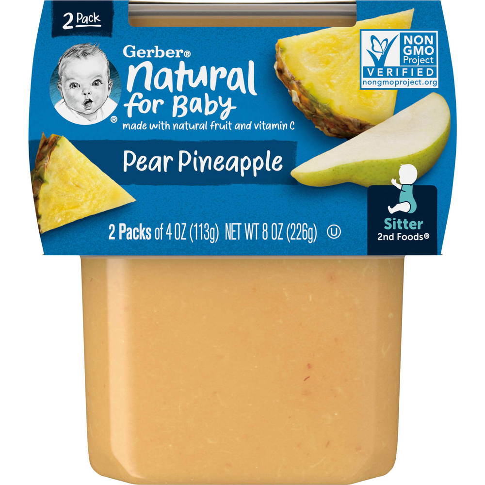 Gerber, Natural, для детей, 2nd Foods®, груша и ананас, 2 пакетика по 113 г (4 унции)