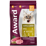 Сухой корм AWARD Hairball & Indoor для взрослых кошек для выведения шерсти с уткой 1,5кг