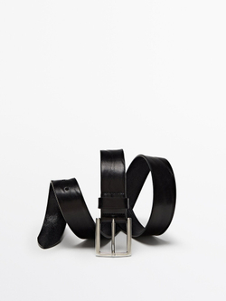 Massimo Dutti Кожаный ремень с эффектом потертости, черный