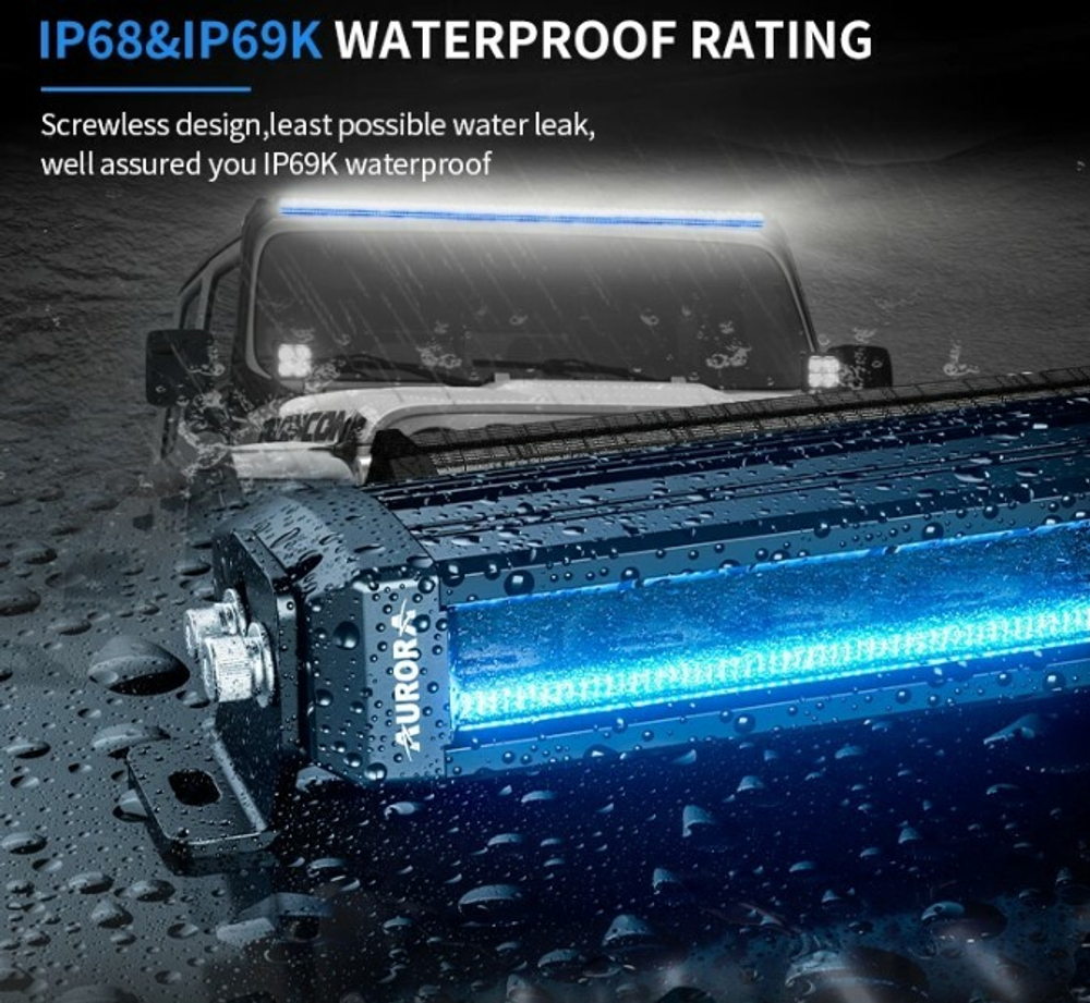 Светодиодная балка, люстра Aurora дальний белый свет с подсветкой RGB DRL