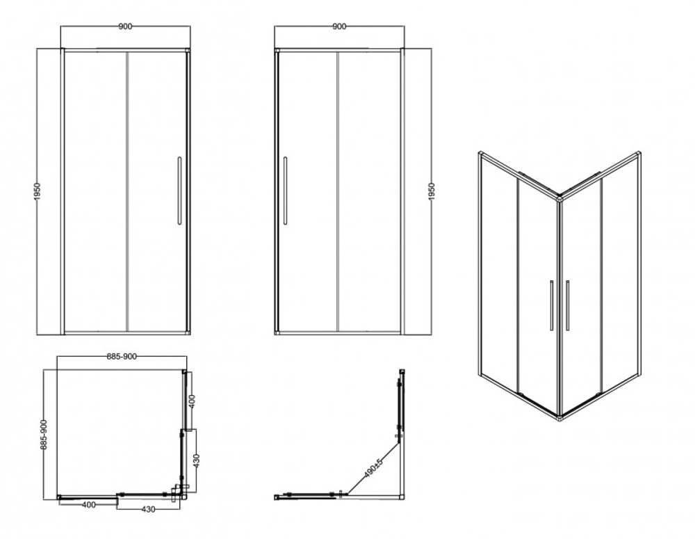 Ограждение душевое ESBANO ESS-90KV-B 90x90x195