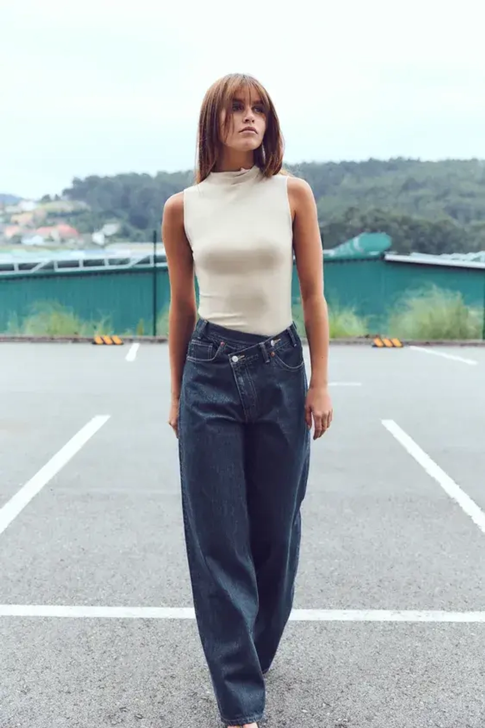 ZARA ТОП ИЗ ХЛОПКА МОДАЛА, ЭКРЮ