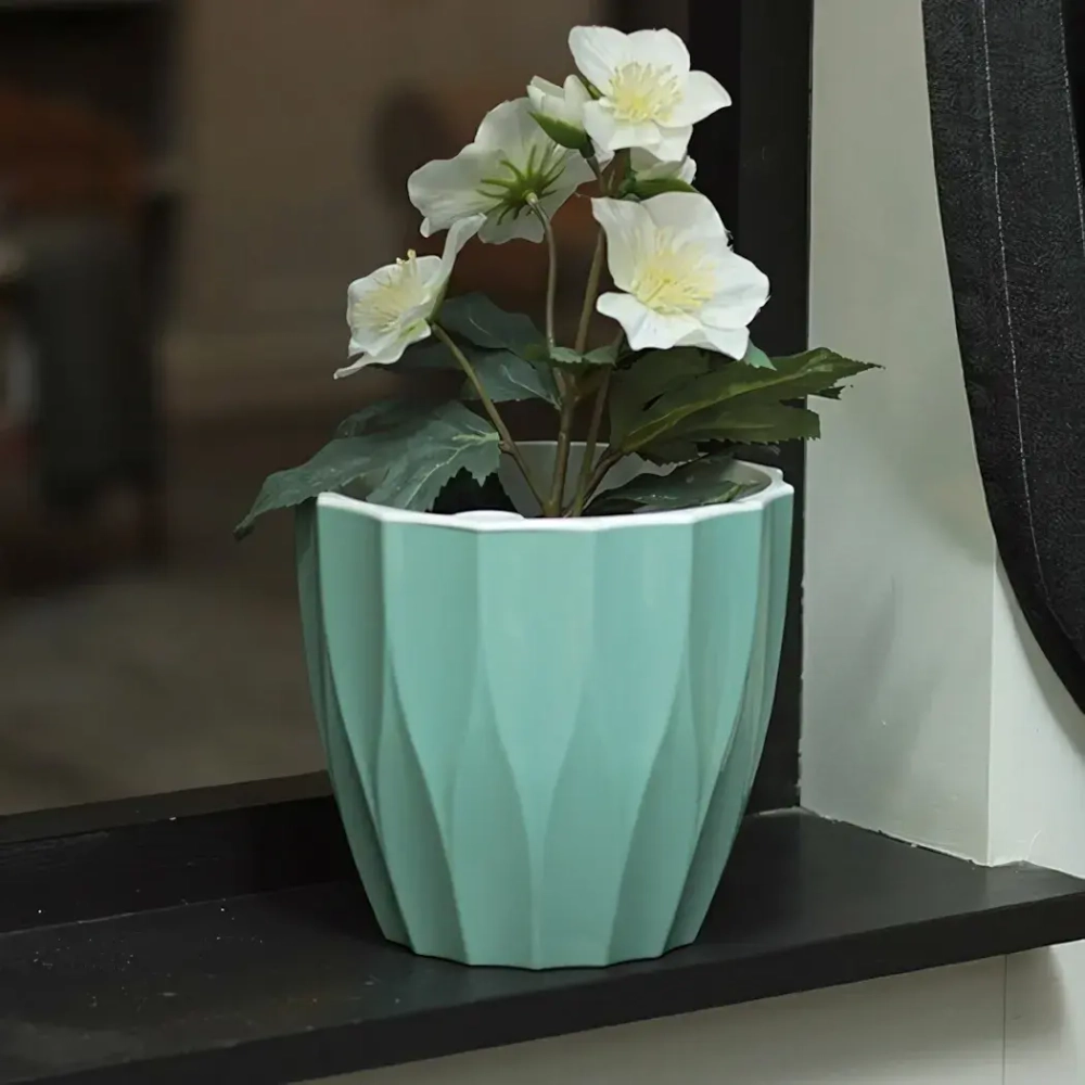 Кашпо для цветов пластиковое 1,9л d-16см «Флюте со вставкой нефрит