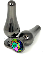 Черная удлиненная анальная пробка с разноцветным кристаллом - 8 см. (Цвет: разноцветный)