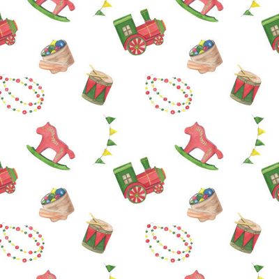Рождественский паттерн с лошадкой, паровозом и барабаном