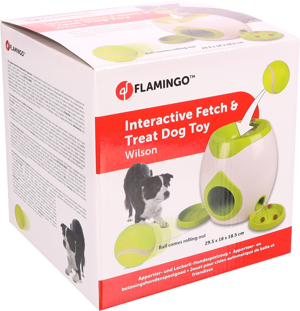Развивающая игрушка для собак WILSON (тенисный мяч+совок), 29смД х19смШ х18,5смВ, белый/зелёный, Flamingo