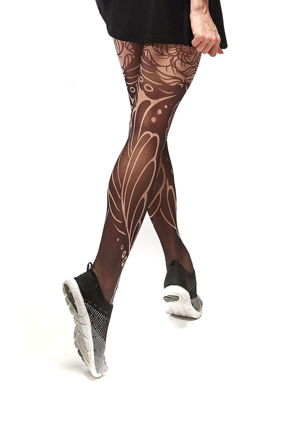 Колготки с растительным принтом (Размер: S-M-L) (Цвет: бежевый)