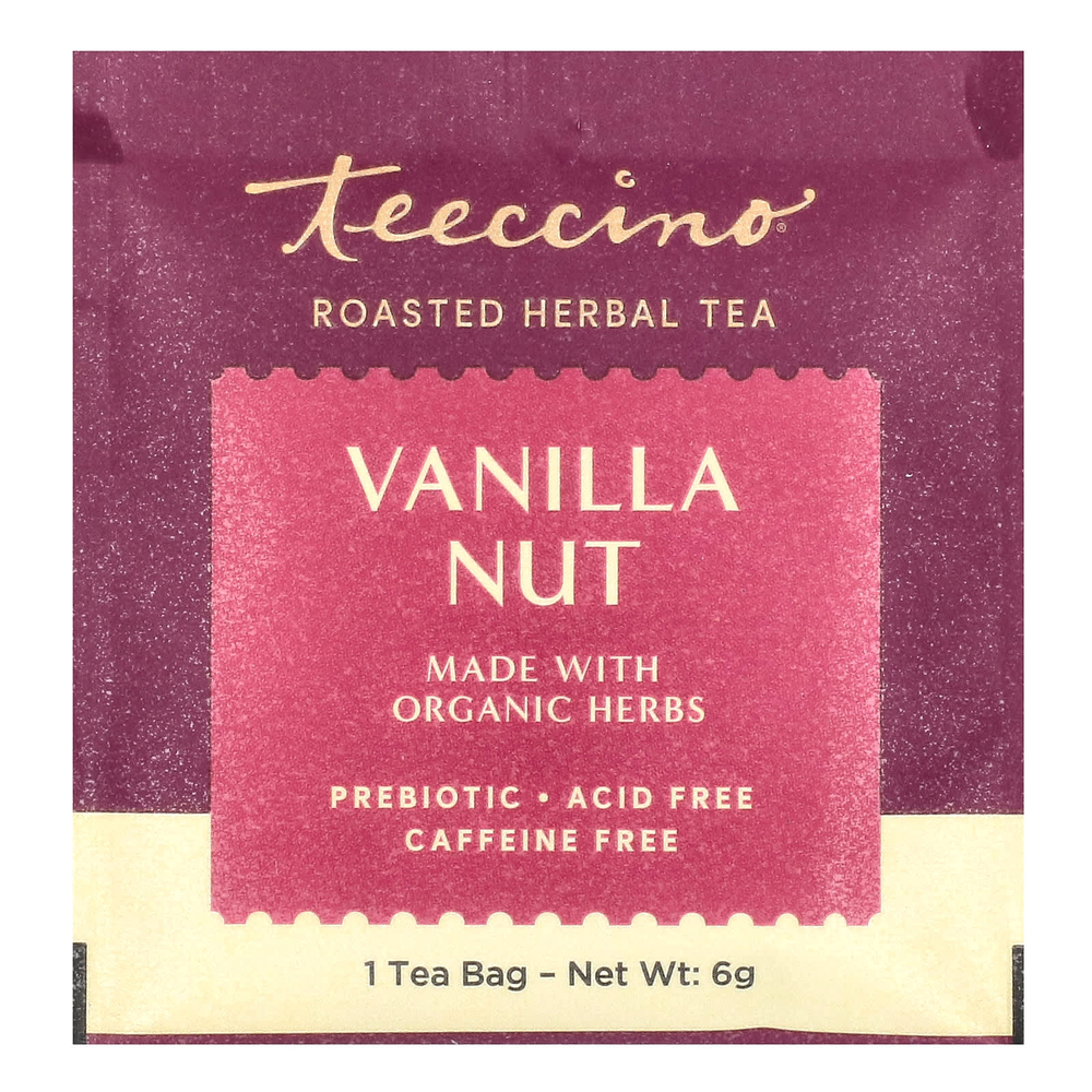 Teeccino, обжаренный травяной чай, ванильно-ореховый вкус, без кофеина, 25 чайных пакетиков, 150 г (5,3 унции)