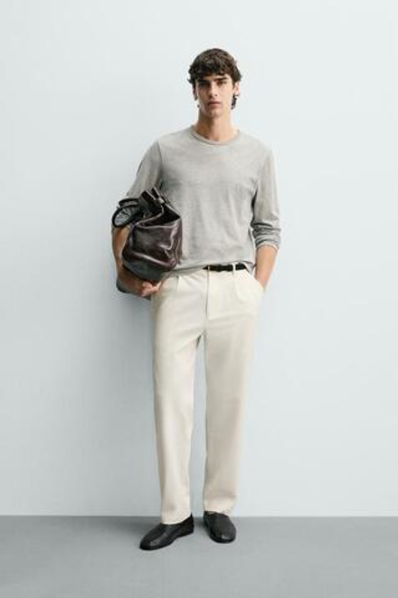 ZARA БРЮКИ STRAIGHT FIT КОМФОРТ, ЖЕЛТОВАТО-БЕЛЫЙ