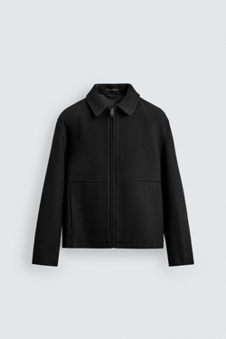 ZARA КУРТКА-БОМБЕР ИЗ ТКАНИ «ЁЛОЧКА» НА МОЛНИИ, ЧЕРНЫЙ