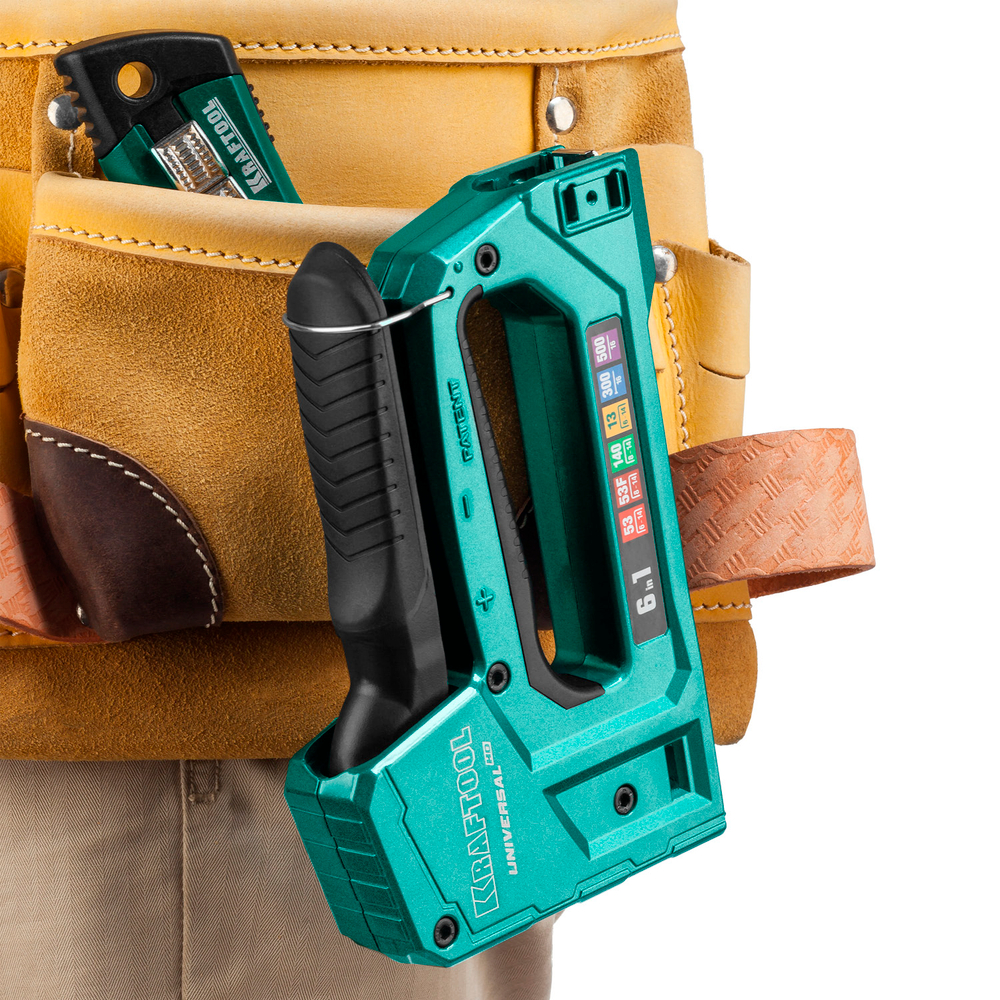 KRAFTOOL Universal-HD, 6-в-1: 53 (A/10/JT21) 23GA (6 - 14 мм)/140 (G/11/57) 20GA (8 - 14 мм)/13/53F/300/500, универсальный алюминиевый степлер (3188)