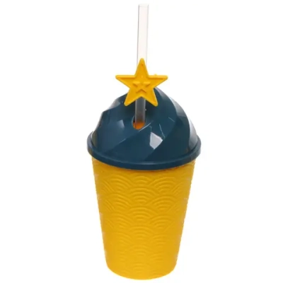 Стакан пластиковый 440мл «Мороженое» с трубочкой, цвета микс