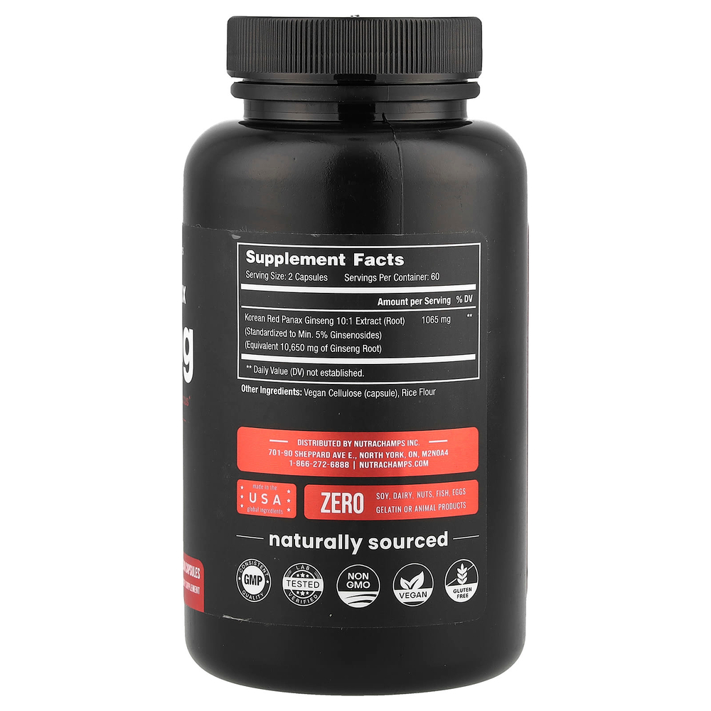 NutraChamps, Корейский женьшень, 120 веганских капсул (532,5 мг каждая)