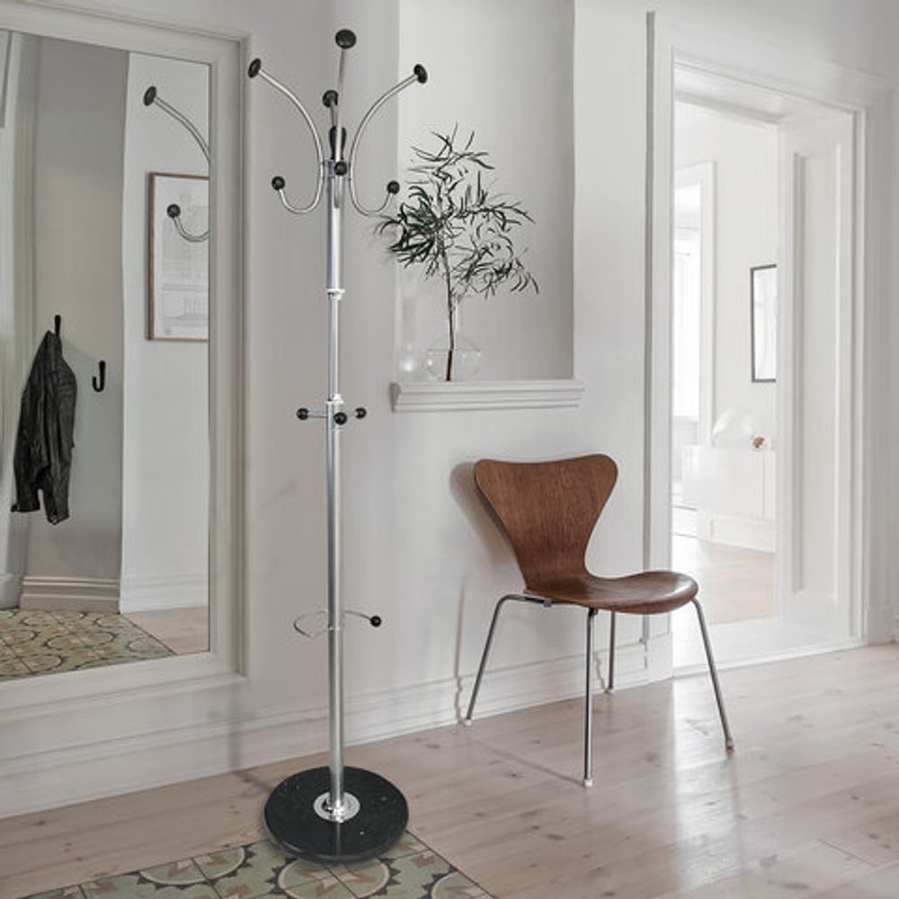 Вешалка-стойка BRABIX "CR-855" на мраморном диске, металл, 4+3 крючка, цвет серебристый, 606434