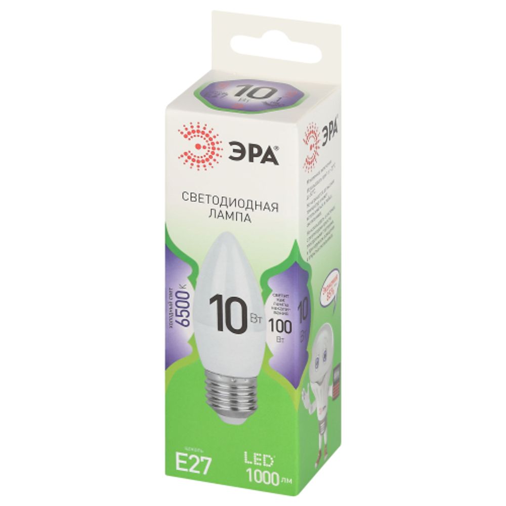 Лампа светодиодная ЭРА GREEN LINE LED B35-10W-865-E27 GL 10Вт свеча холодный свет E27 | Лампы cветодиодные Свеча (B/C)