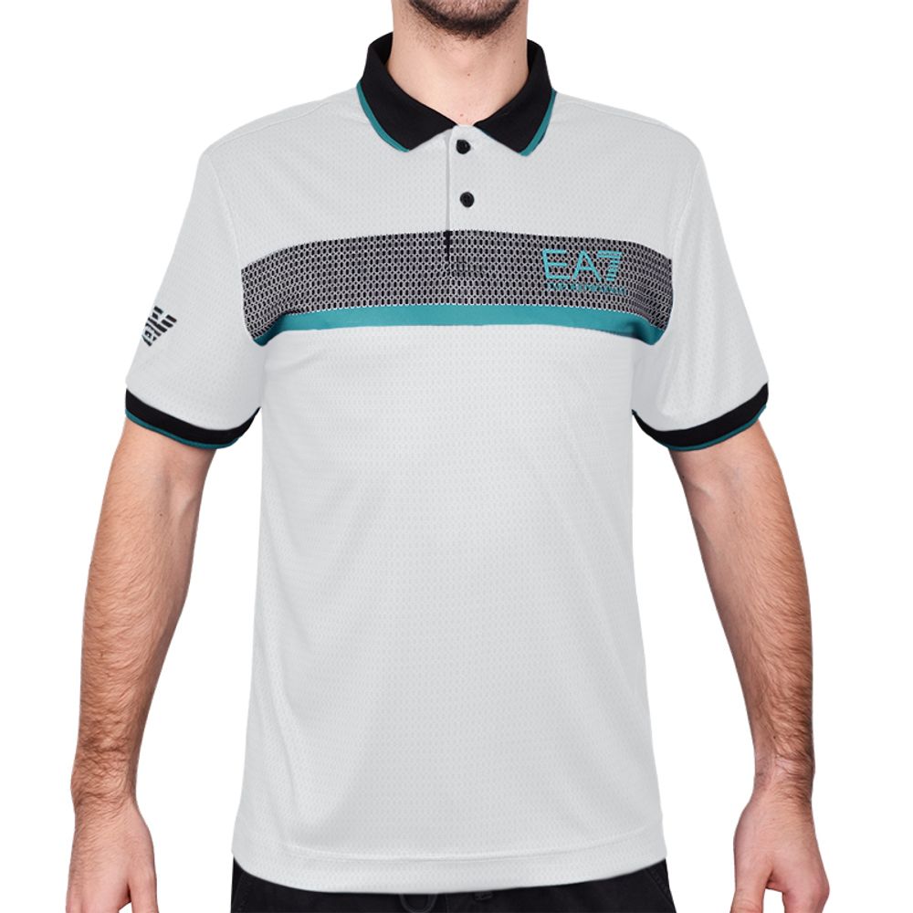 Мужское теннисное поло EA7 Man Jersey Polo Shirt - white