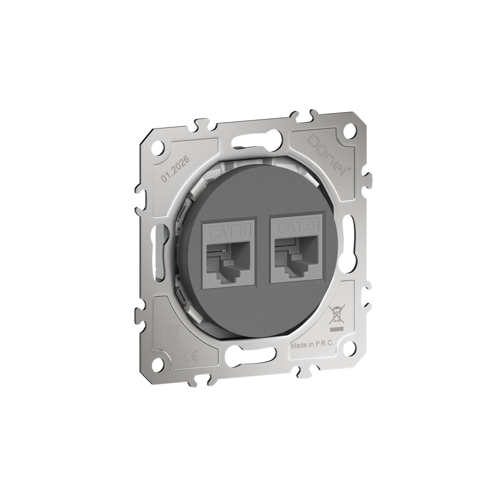 Розетка компьютерная RJ45 cat.6 на 2 порта,  цвет матовый шоколад,  серия D16,  Donel