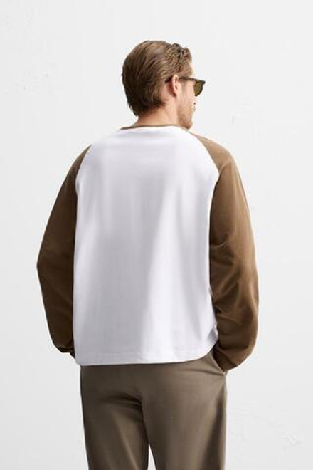 ZARA ФУТБОЛКА В СТИЛЕ КОЛОР-БЛОК, КОРИЧНЕВЫЙ
