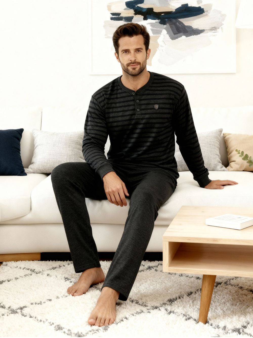 Пижама со штанами с длинным рукавом домашняя одежда костюм