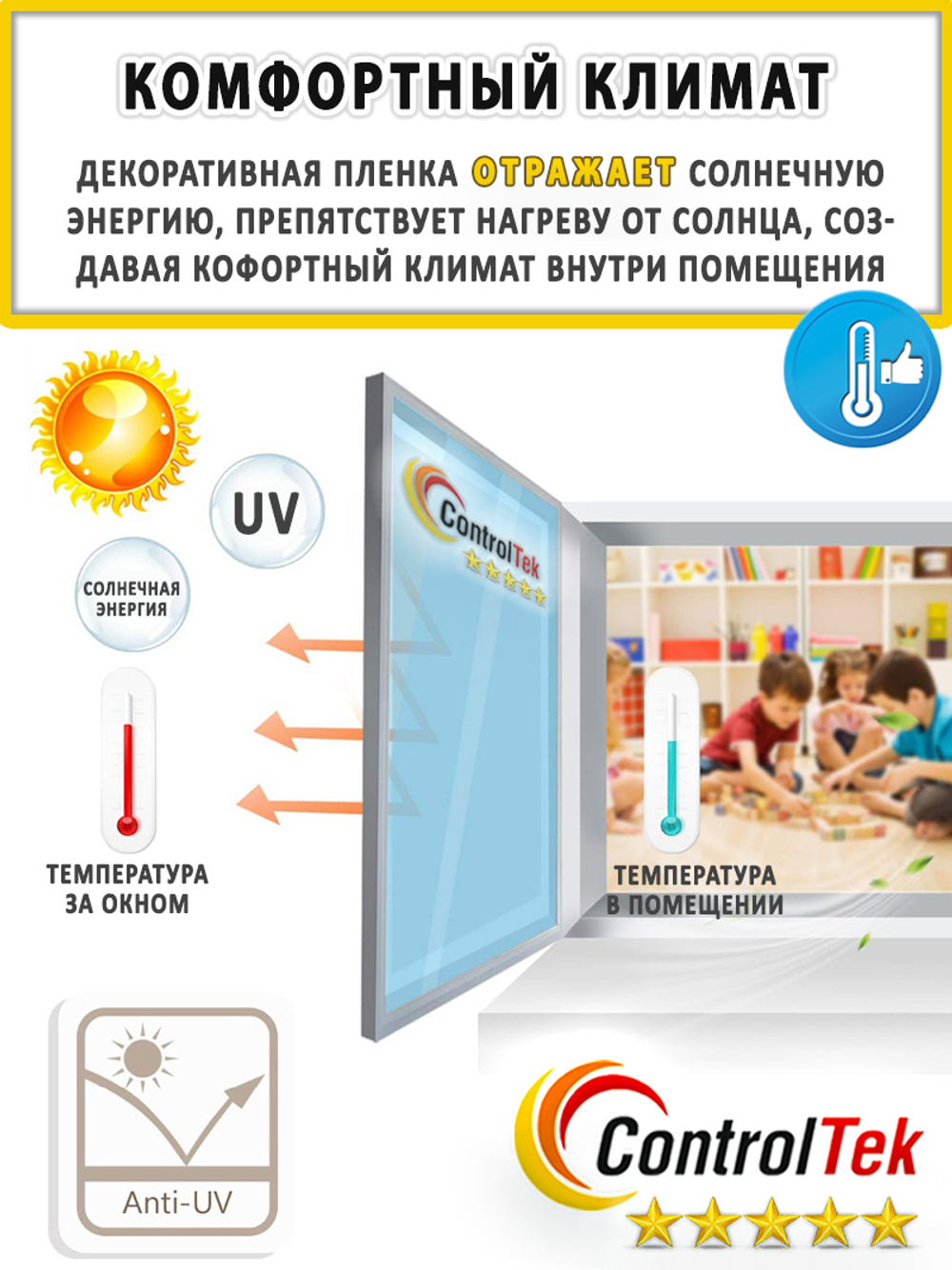 Пленка для окон декоративная CRYSTAL WHITE ControlTek, на отрез (ширина рулона 1,22 м.)