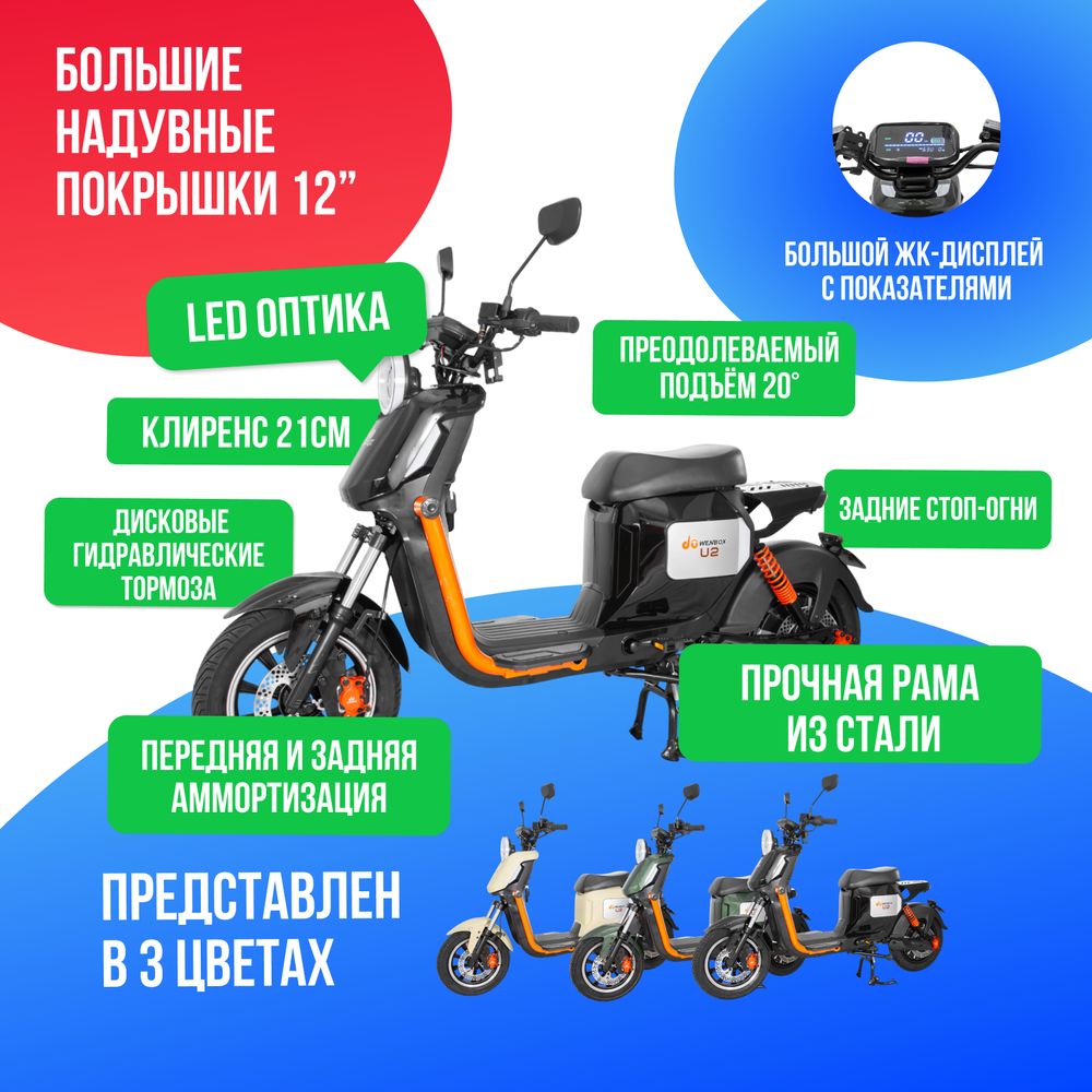 Электроскутер WENBOX U2 1500W (60V/30Ah) - Чёрный фото №4