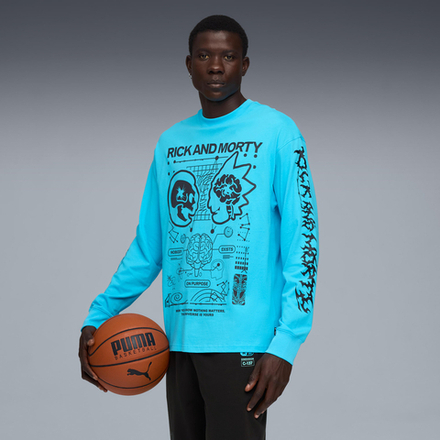 PUMA X RICK AND MORTY БАСКЕТБОЛЬНАЯ ФУТБОЛКАС ДЛИННЫМ РУКАВОМ, БИРЮЗОВЫЙ