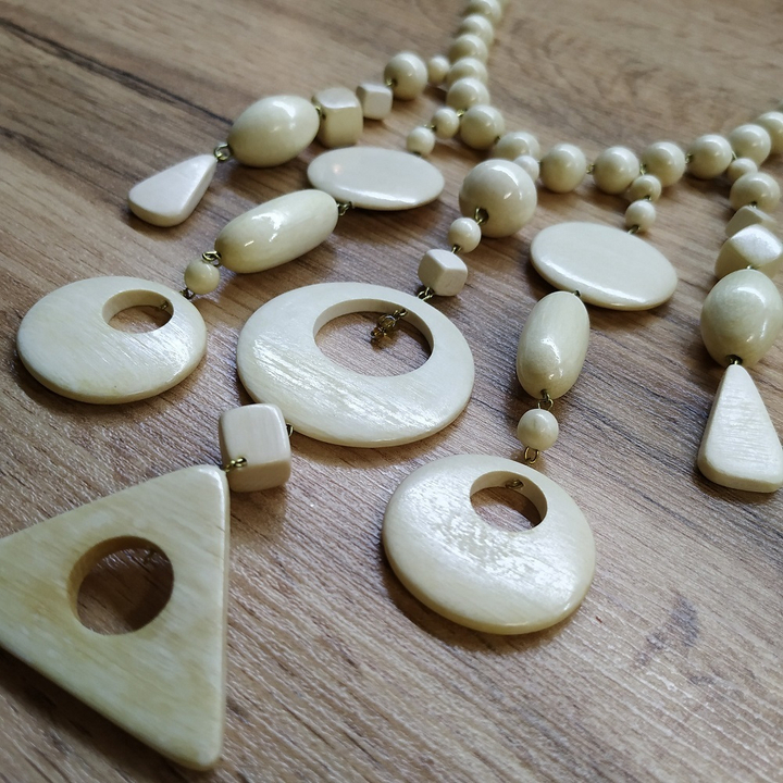 Колье Геометрия, дерево, цвет молочный, 48 см