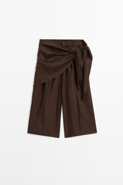 Massimo Dutti Удлиненные струящиеся шорты с платком, шоколадный