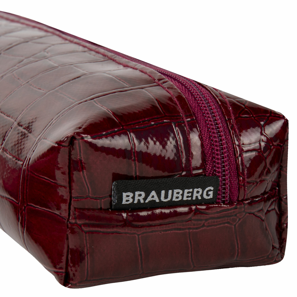 Пенал-косметичка BRAUBERG крокодиловая кожа 20х6х4 см "Ultra maroon" (3 штуки в упаковке)