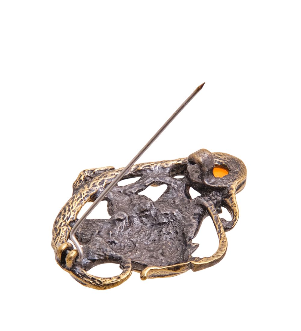 AM-3531 Брошь «Цветочная Дама» (латунь, янтарь)