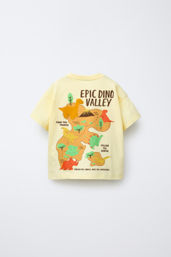 ZARA ФУТБОЛКА С ПРИНТОМ «ДИНОЗАВРЫ», ЖЕЛТЫЙ