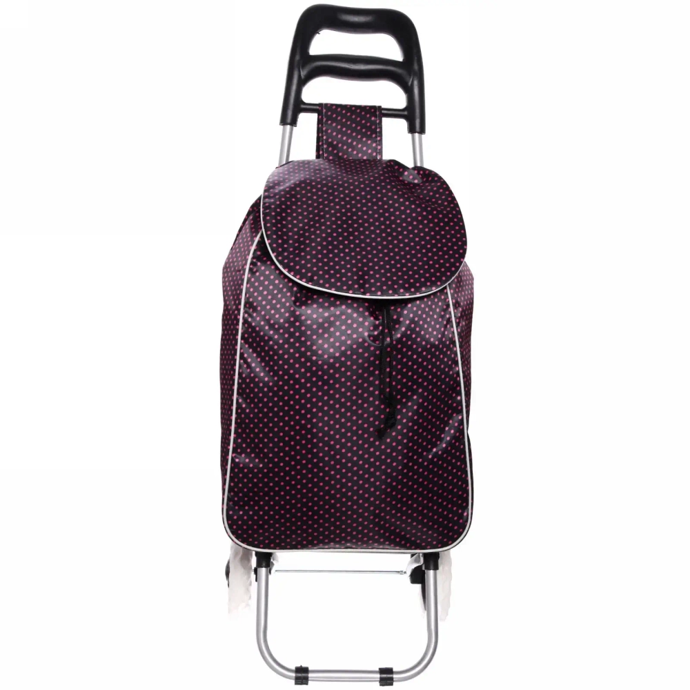 Тележка хозяйственная с сумкой (95*33*30см, колеса 16см, до 30 кг.) горошек, коричневая