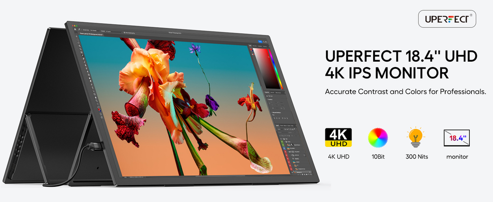 18.4" Портативный монитор с магнитным чехлом UXbox T118 4К IPS 3840х2160, 60 Гц