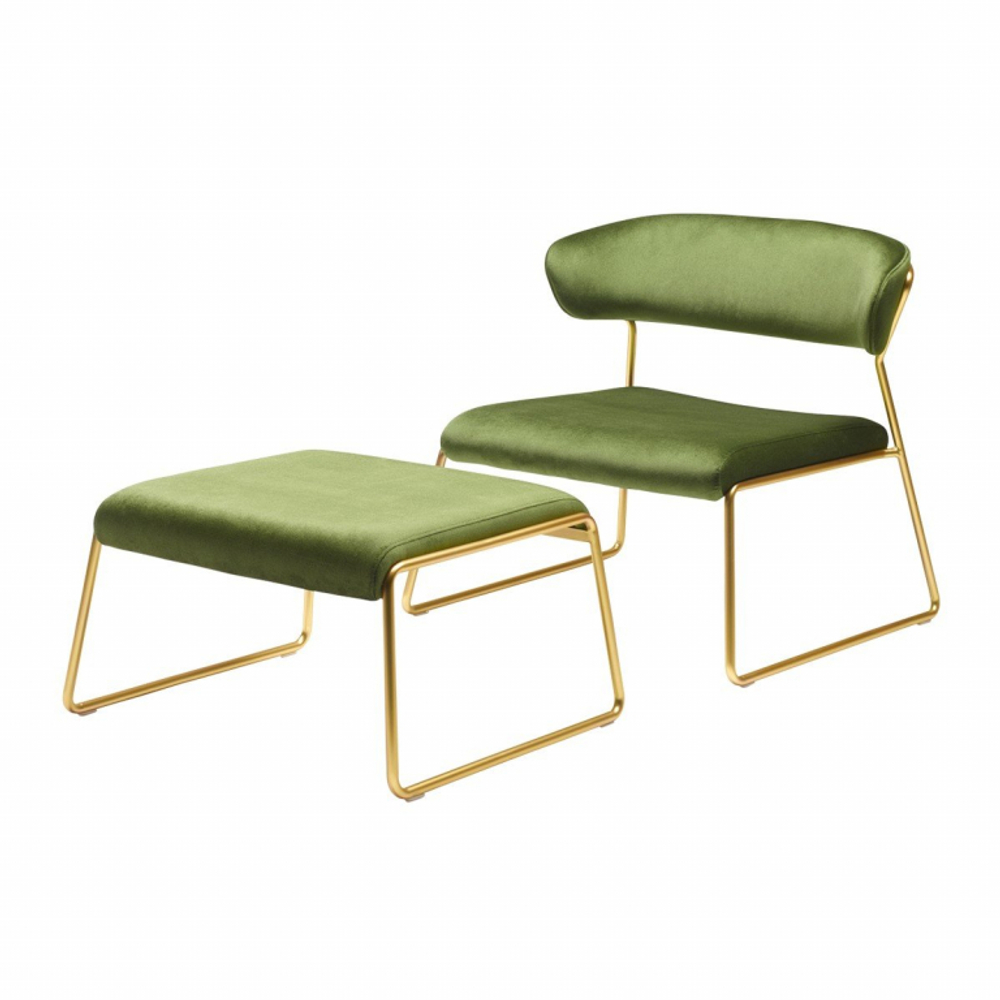 Кресло лаунж с обивкой Scab Design Lisa Lounge, сатинированная латунь, зеленый