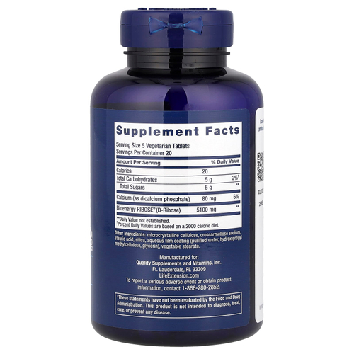 Life Extension, таблетки D-рибозы, 100 вегетарианских таблеток