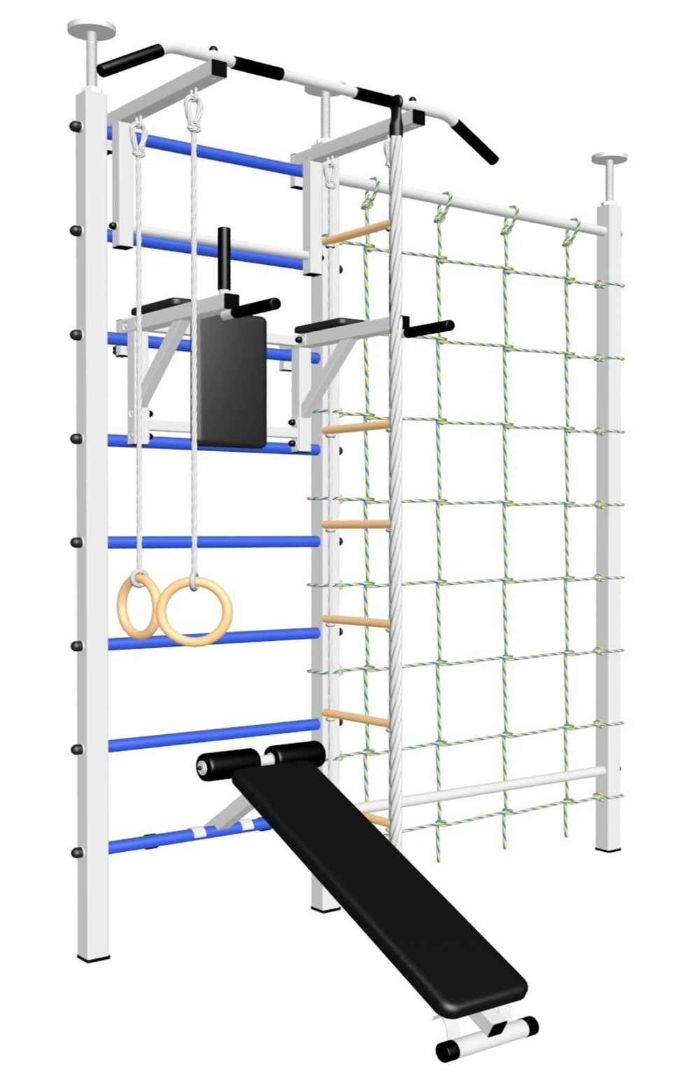 Шведская стенка Sv Sport враспор (Турник стандарт/Брусья/Скамья/Канат/Kольца/Лестница/Канатный лаз/Сетка)