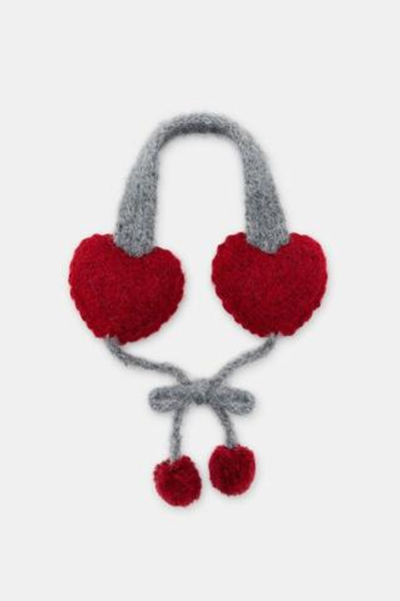 ZARA ТРИКОТАЖНЫЕ НАУШНИКИ «СЕРДЕЧКИ» С ПОМПОНОМ, СЕРЫЙ
