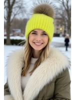 шапка ангора с меховым помпоном зимняя пушистая стильная