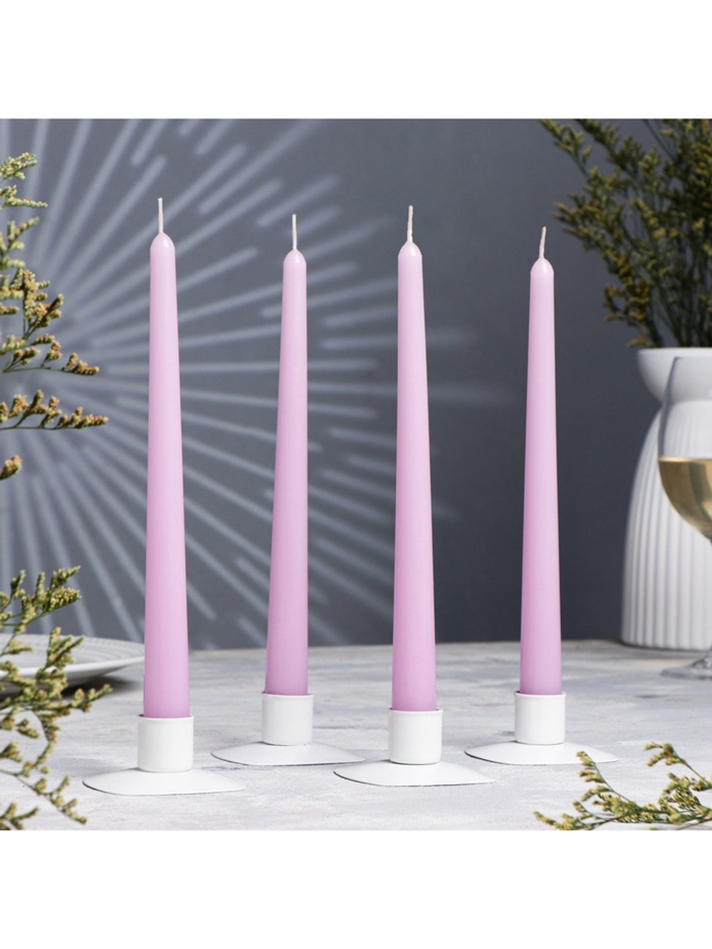 Набор свечей античных, 2.3×24.5 см, 5 ч, 55 г, 4 шт., сиреневая