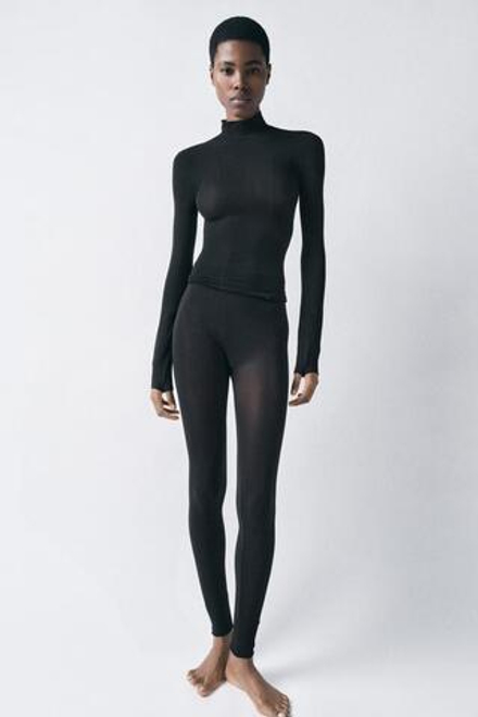 ZARA ТОП ОБЛЕГАЮЩЕГО КРОЯ С ДЕКОРАТИВНОЙ СТРОЧКОЙ, ЧЕРНЫЙ