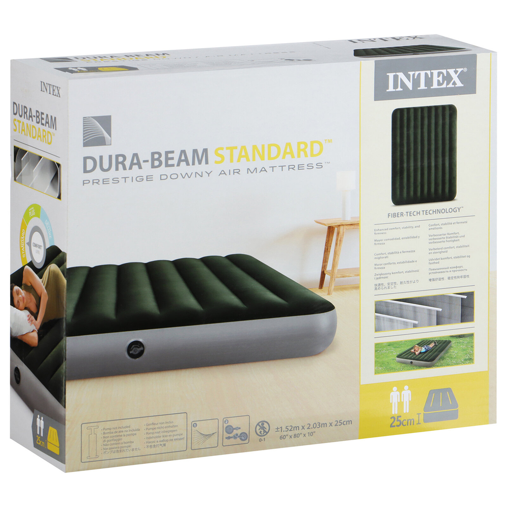 Мaтрас нaдувной Intex 64109 Prestige Downy 152х203х25 см / Крoвать нaдувная Интeкс двухспальная велюровая для дома и туризма