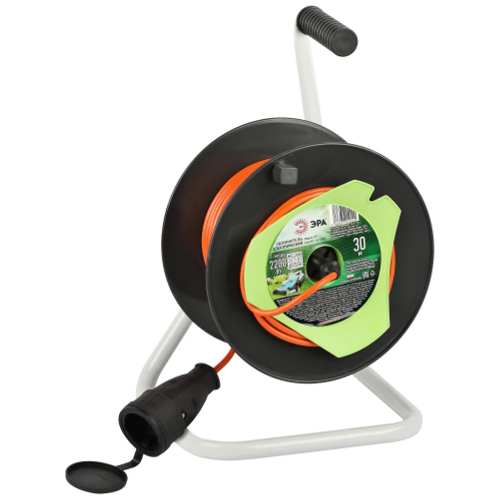 Удлинитель силовой ЭРА RP-1-2x1-30m на пластиковой катушке без заземления 1 розетка 30м ПВС 2x1мм2 | Силовые удлинители