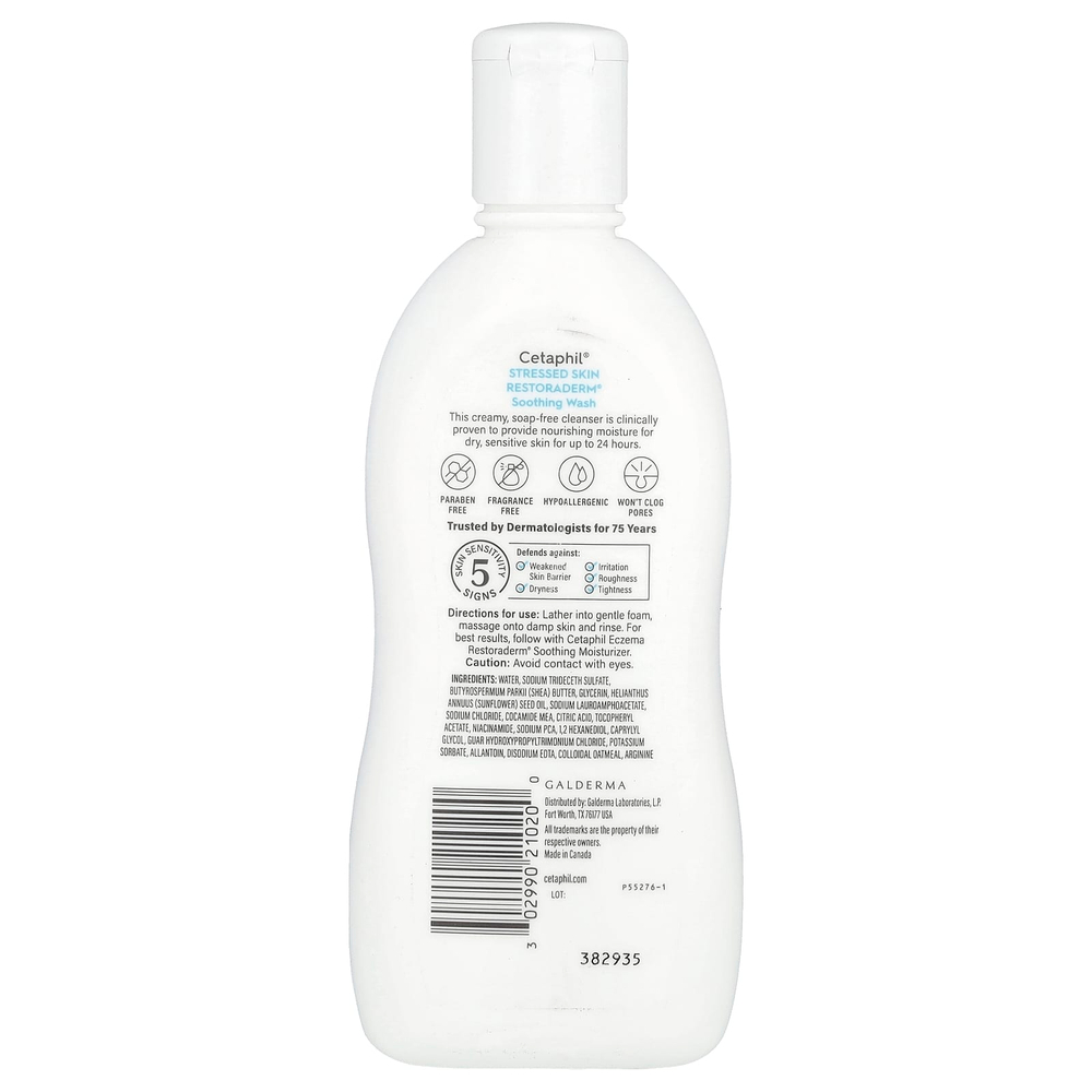 Cetaphil, успокаивающий гель для душа RestoraDerm®, для кожи, подверженной стрессу, 296 мл (10 жидк. унций)