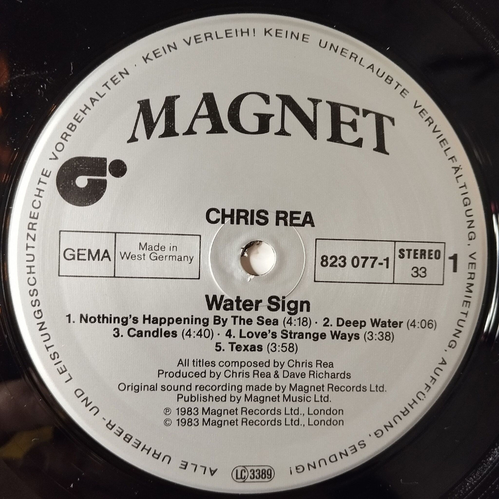 Винтажная виниловая пластинка LP Chris Rea Water Sign (Germany 1983) Midnight Blue