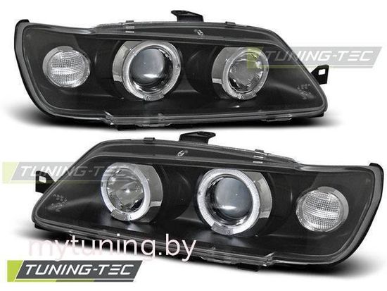 Передние фары angel eyes black для Peugeot 306