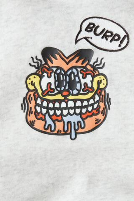 H&M Толстовка с капюшоном и принтом, светло-серый меланж